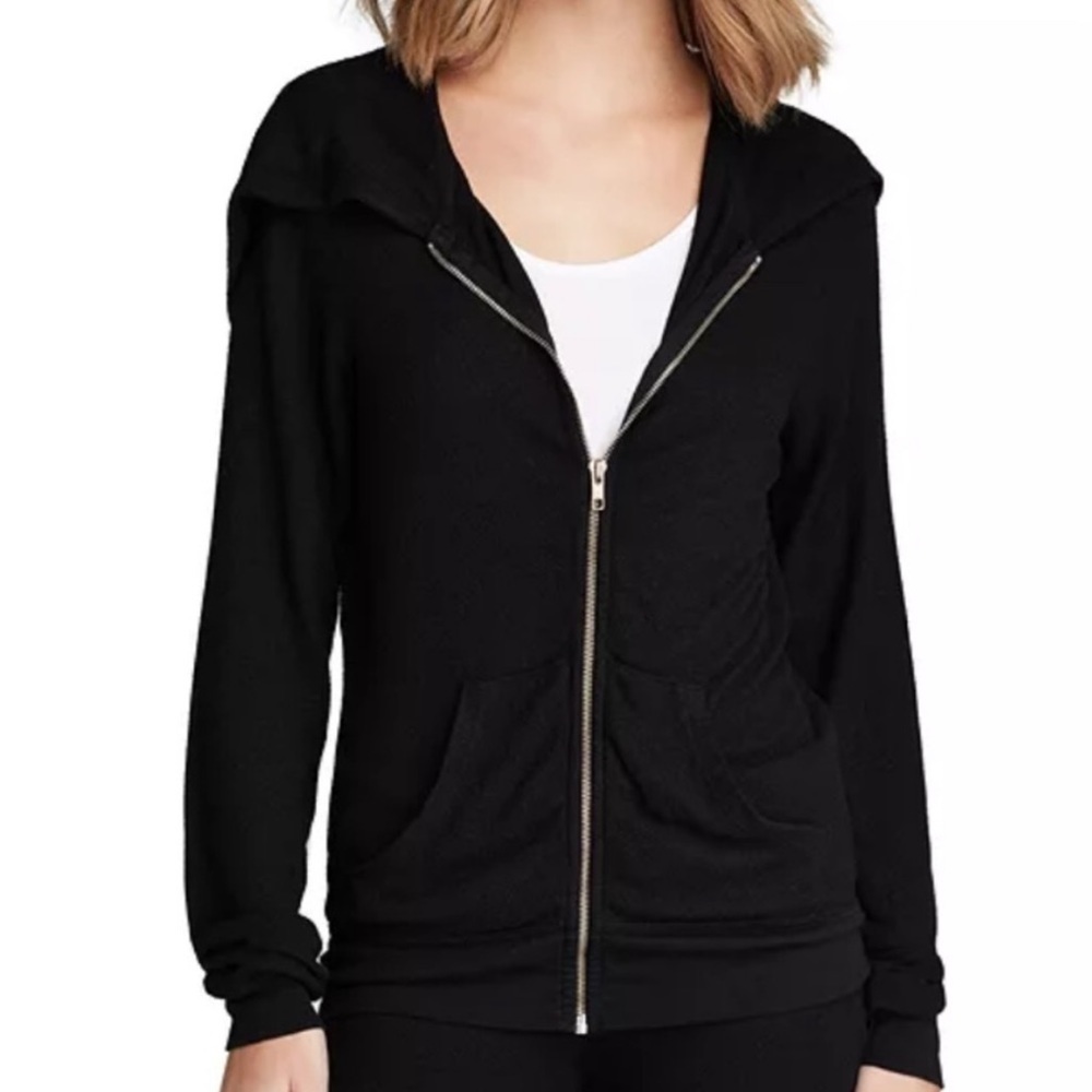 Wildfox Solid Black Basic Tracksuit Full Zip Hood… - image 1